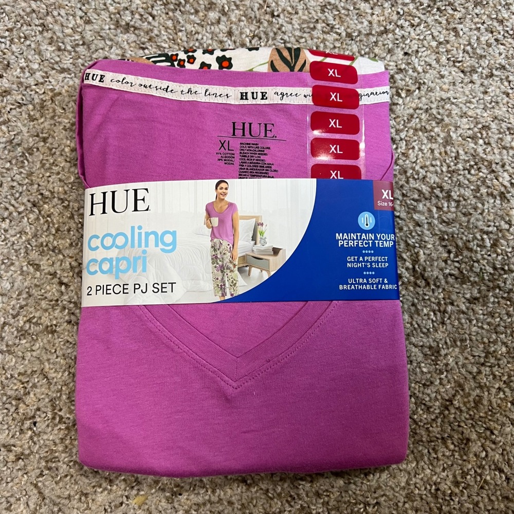 Hue Cooling Capri 2 Piece PJ Set XL Rosebud Purple Floral Pajamas US00249